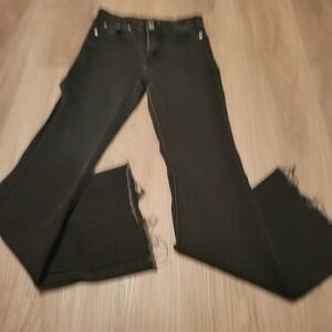 Almost Famous Women Jeans 3 Black Cotton Blend Flare Raw Hem Boho Retro